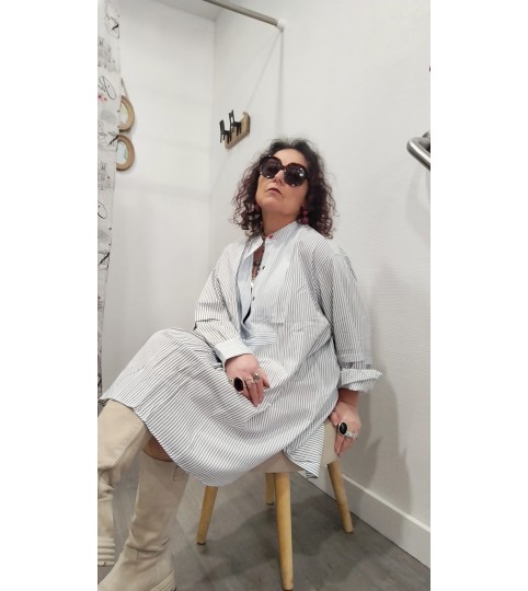 Robe tunique Atlantide rayée Rue Mazarine – col officier manches longues