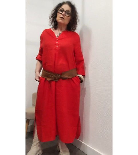 Robe caftan en lin femme manches 3/4 – robe fluide avec poches