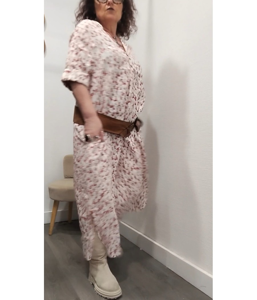 robe-lin-femme-manches-3-4-fluide-rougefantomasnoir.com