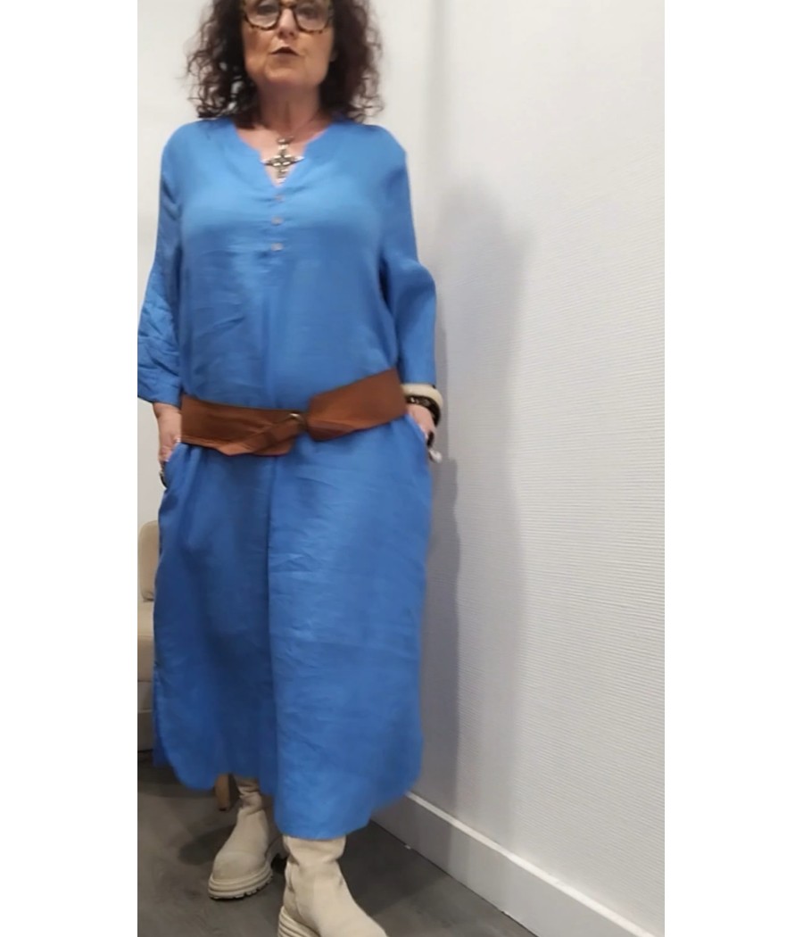 robe-lin-femme-manches-3-4-fluide-rougefantomasnoir.com