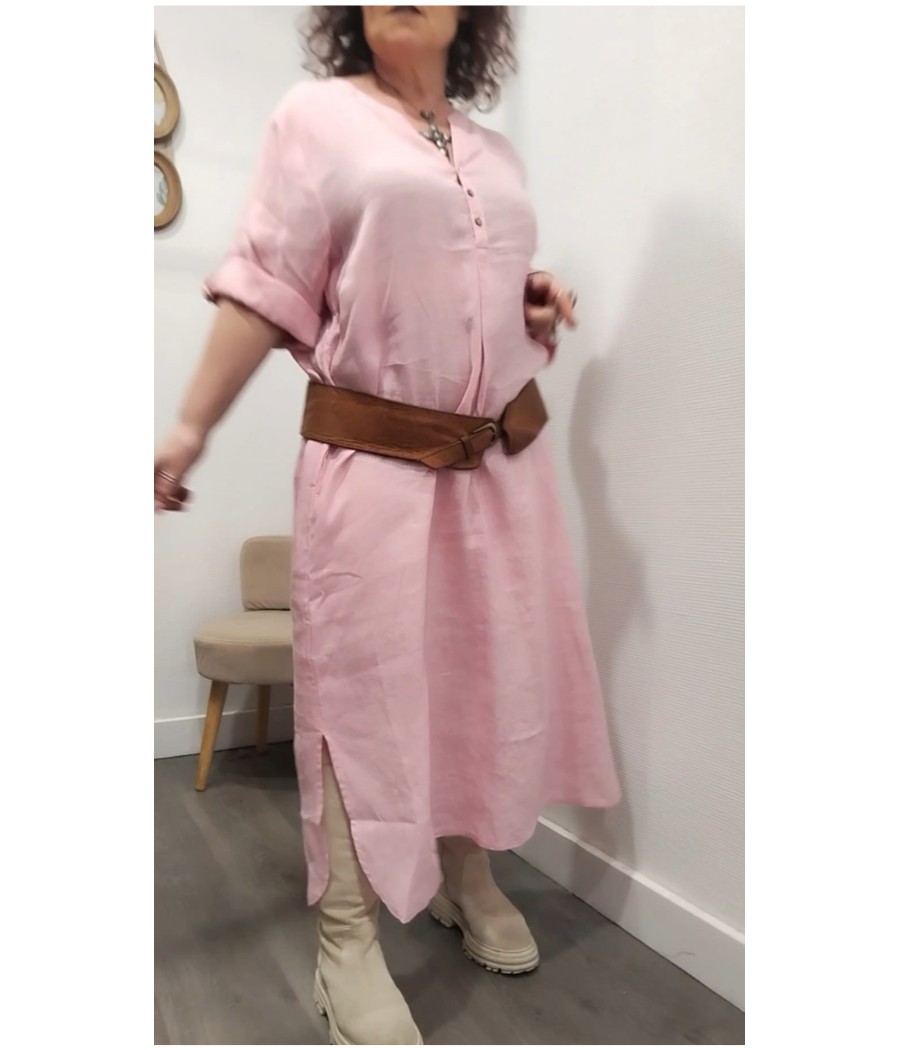 robe-lin-femme-manches-3-4-fluide-rougefantomasnoir.com