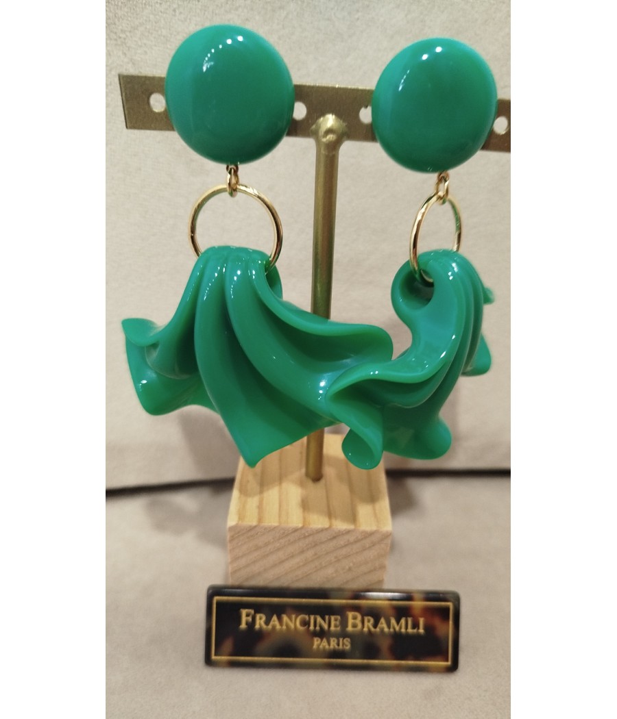 Boucles- d’oreilles- Amélia -Francine Bramli -vertes – bijoux- fantaisie- créateur-rougefantomasnoir.com