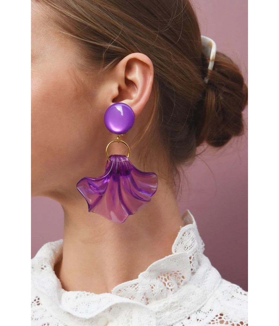 Boucles- d’oreilles -Amélia -Francine Bramli- violet- transparent – bijoux -fantaisie- créateur-rougefantomasnoir.com