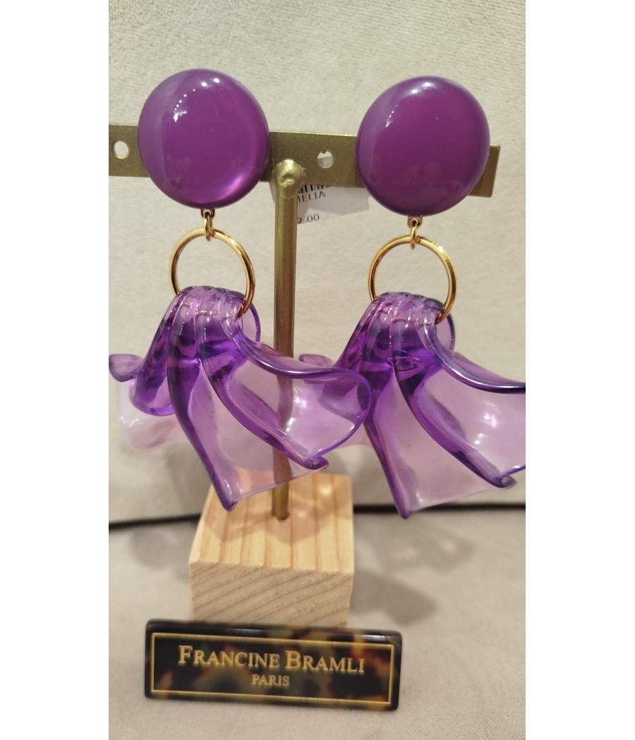 Boucles- d’oreilles -Amélia -Francine Bramli- violet- transparent – bijoux -fantaisie- créateur-rougefantomasnoir.com