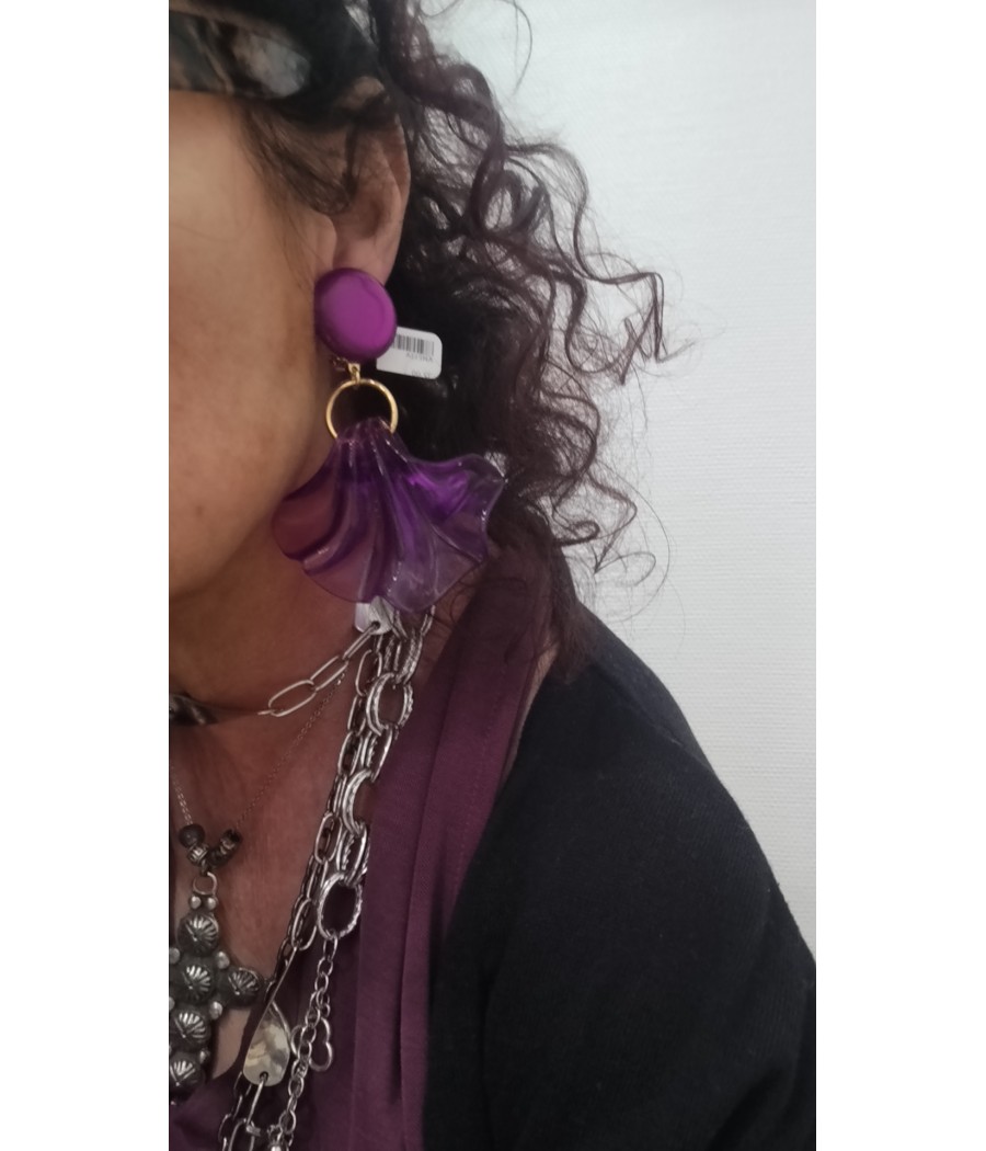 Boucles- d’oreilles -Amélia -Francine Bramli- violet- transparent – bijoux -fantaisie- créateur-rougefantomasnoir.com