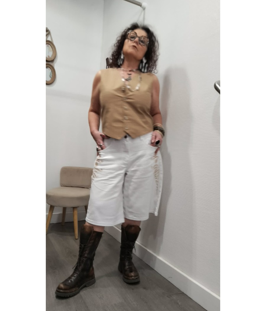 Gilet femme style garçon revisité Daryl – Rue Mazarine noisette rayé