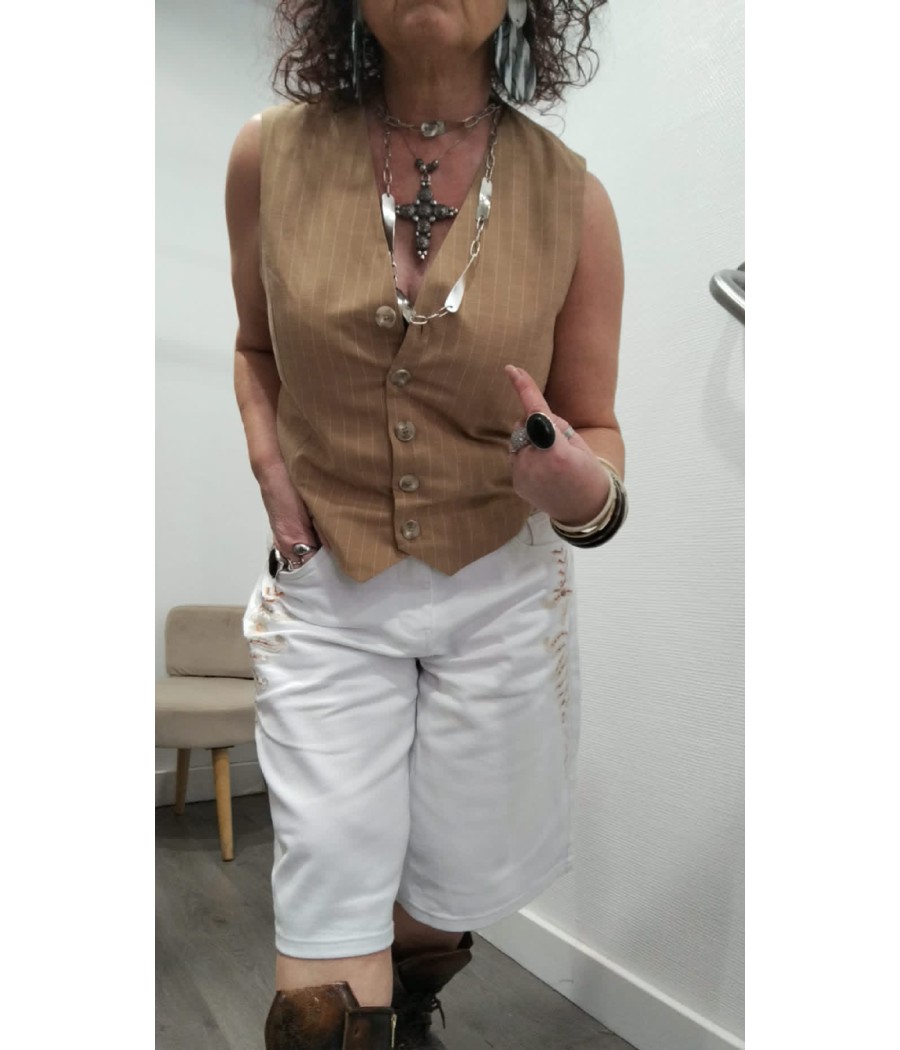 Gilet femme style garçon revisité Daryl – Rue Mazarine noisette rayé