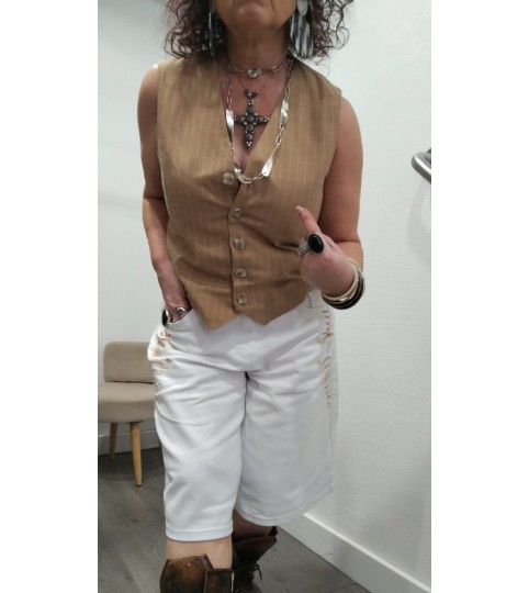Gilet femme style garçon revisité Daryl – Rue Mazarine noisette rayé