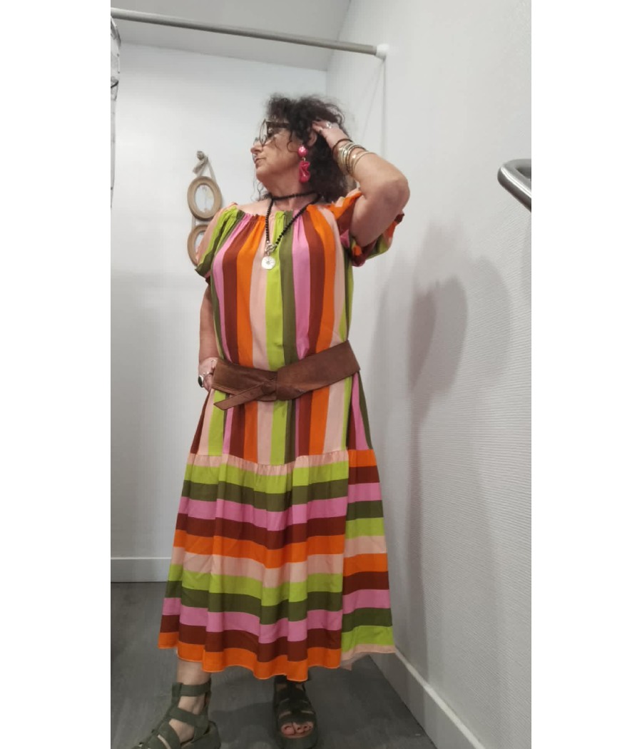 Robe longue rayée bohème femme – Katryn multicolore été chic