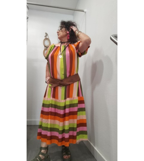 Robe longue rayée bohème femme – Katryn multicolore été chic