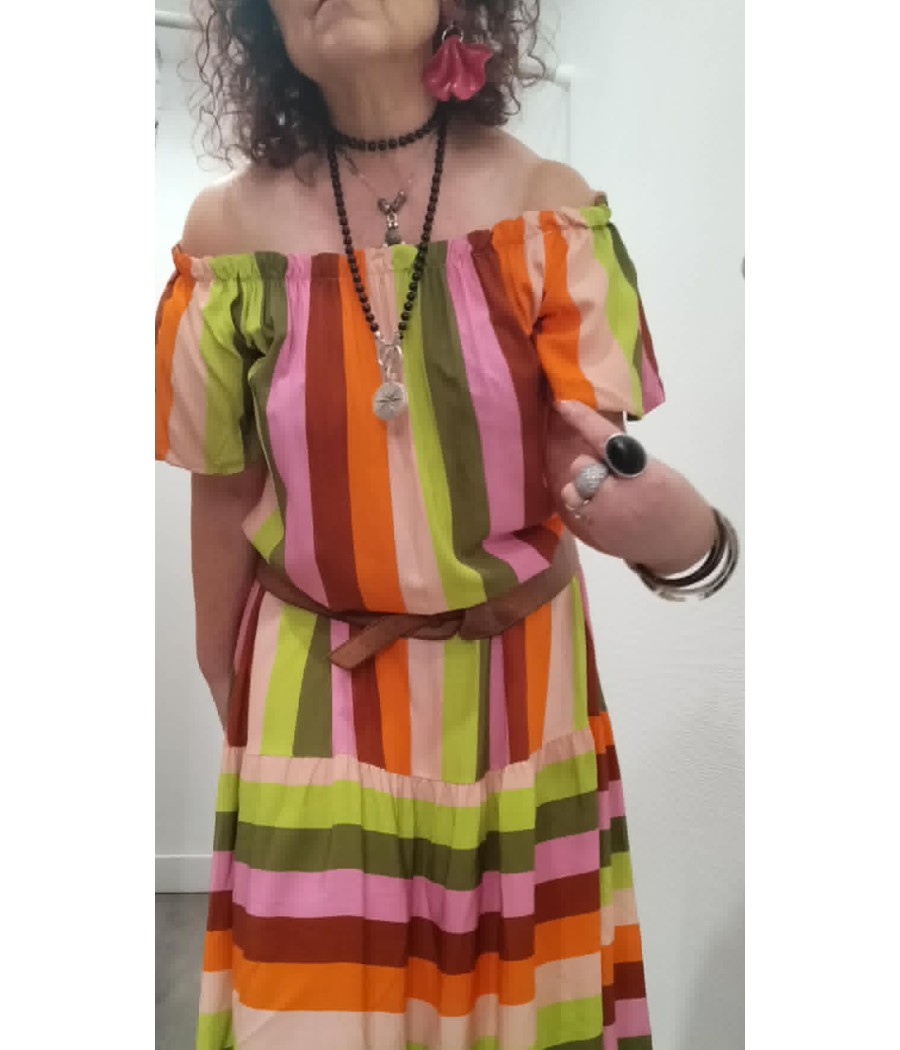 Robe longue rayée bohème femme – Katryn multicolore été chic