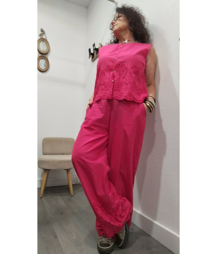 PANTALON FUCHSIA BRODERIE MDM