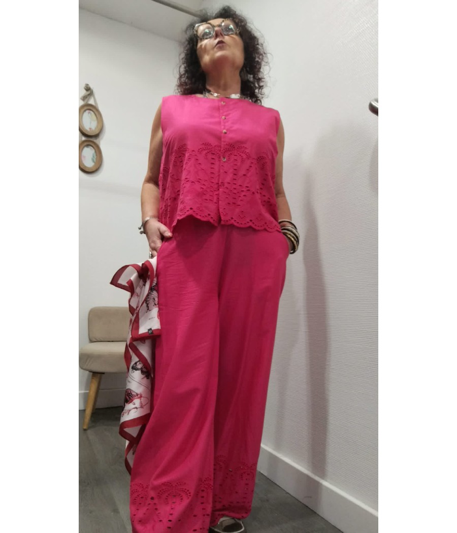 PANTALON FUCHSIA BRODERIE MDM