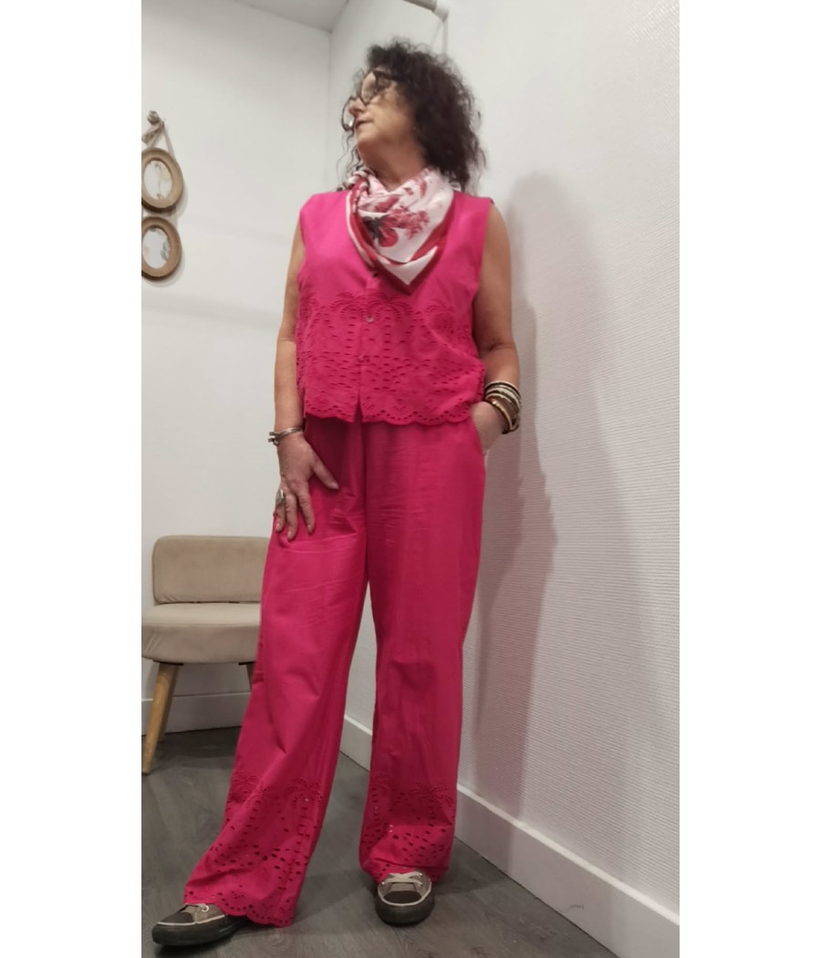 PANTALON FUCHSIA BRODERIE MDM