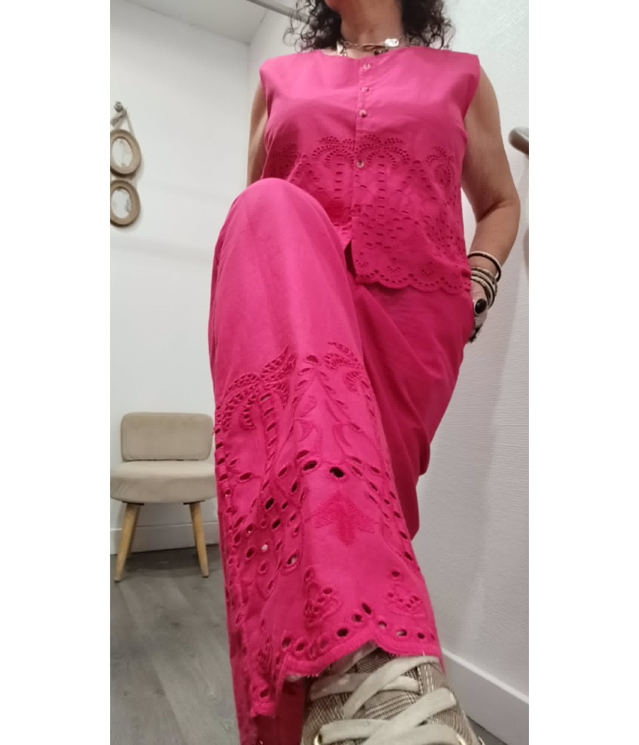PANTALON FUCHSIA BRODERIE MDM