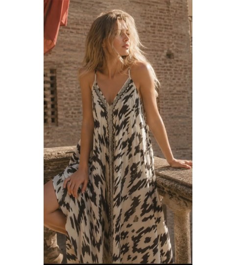 ROBE LONGUE À BRETELLES IMPRIMÉE – 100% COTON