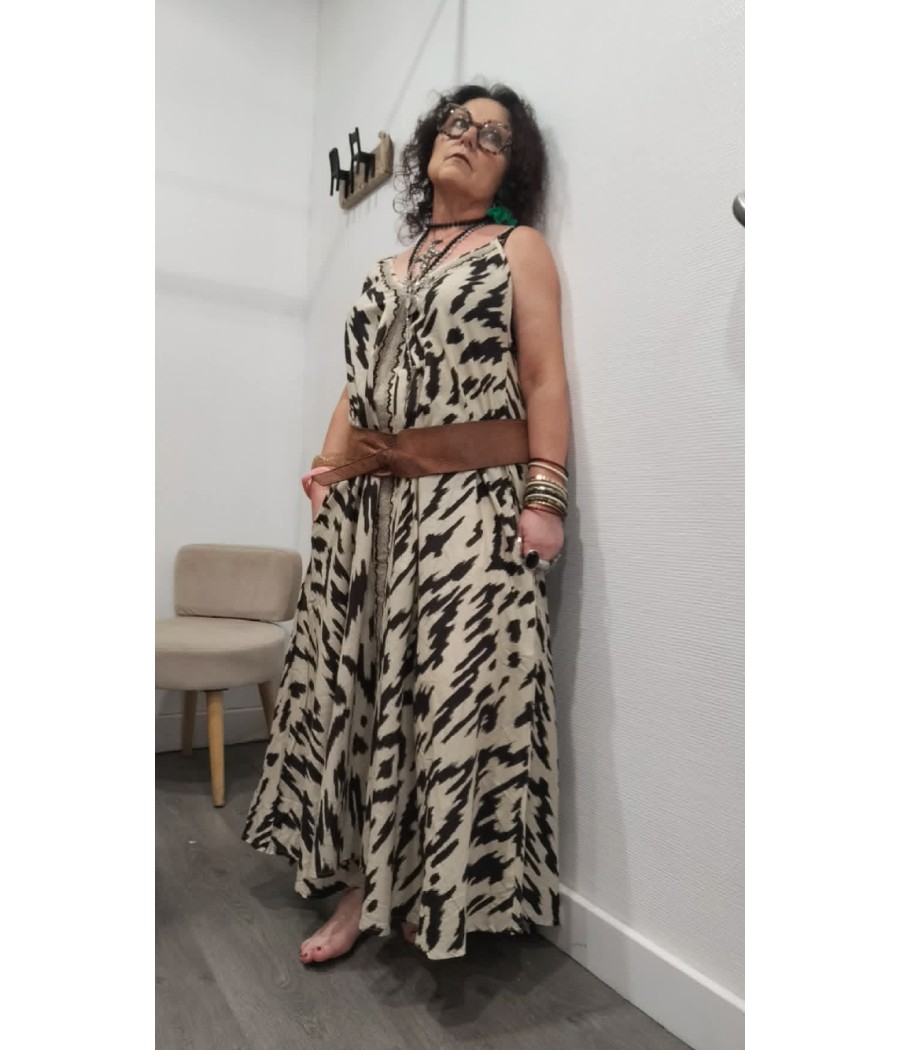 ROBE LONGUE À BRETELLES IMPRIMÉE – 100% COTON