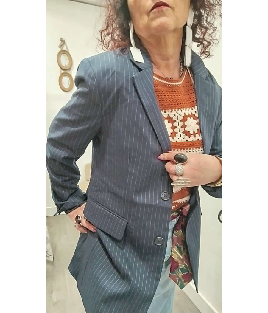 BLAZER RAYÉ BLEU FEMME – MODÈLE LORELIE BY CREAM