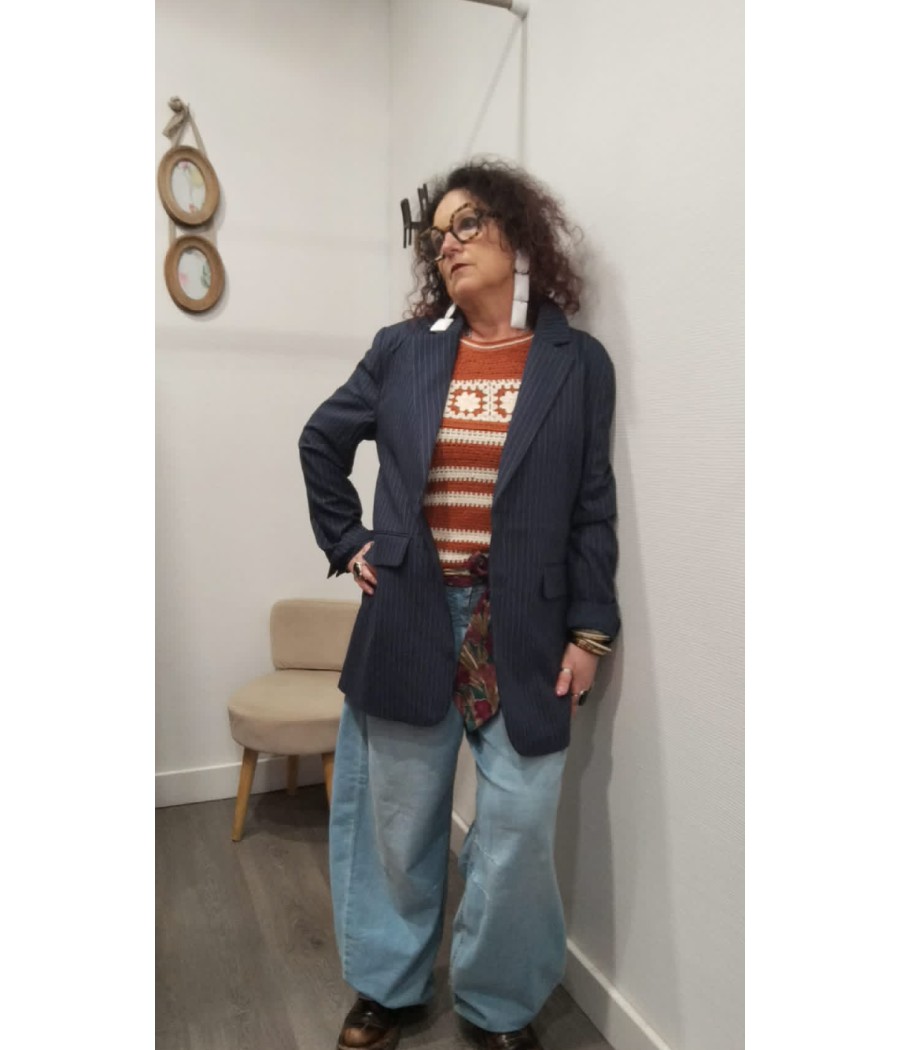 BLAZER RAYÉ BLEU FEMME – MODÈLE LORELIE BY CREAM
