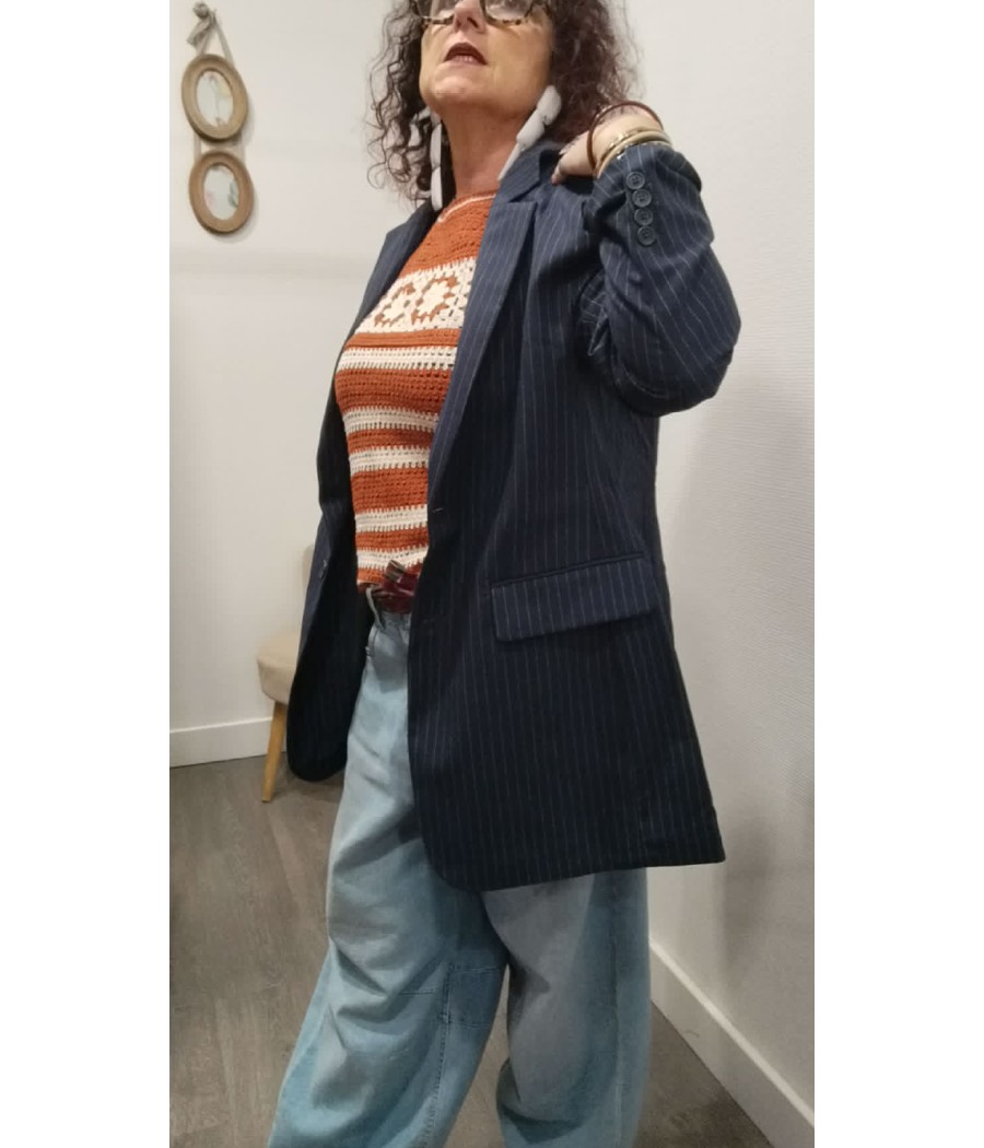 BLAZER RAYÉ BLEU FEMME – MODÈLE LORELIE BY CREAM