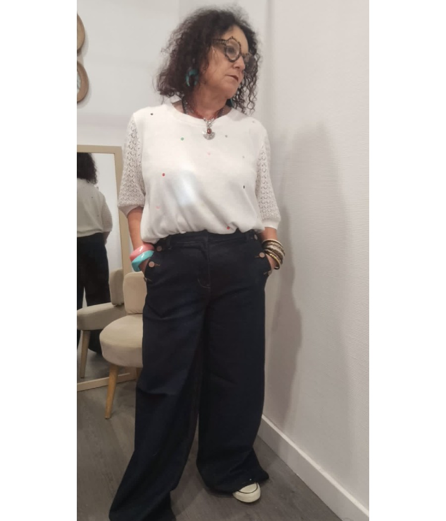 Jean Visti Denim Foncé – Cream