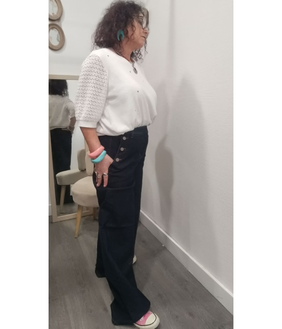 Jean Visti Denim Foncé – Cream