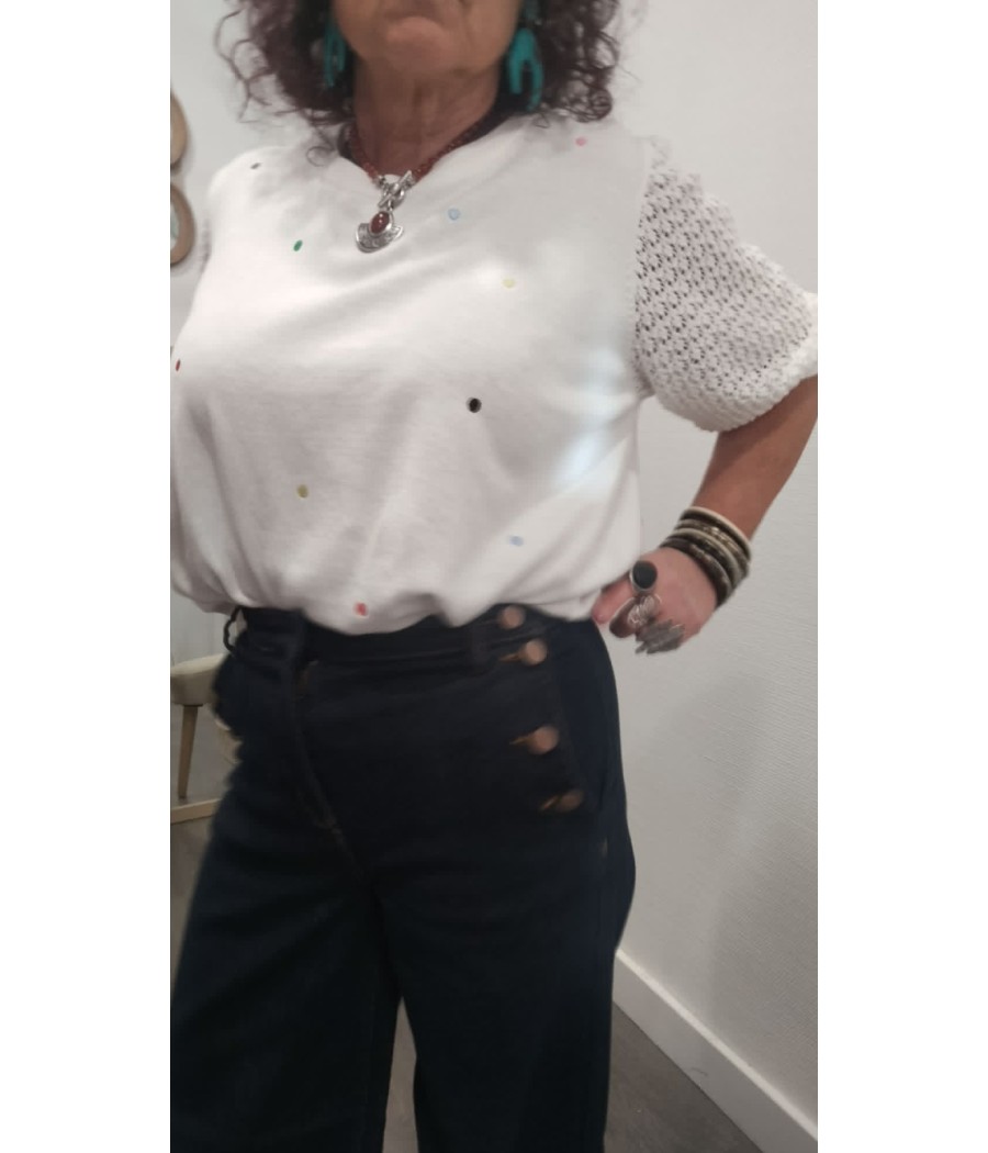 Pull Nululo Blanc à Pois Colorés – Numph