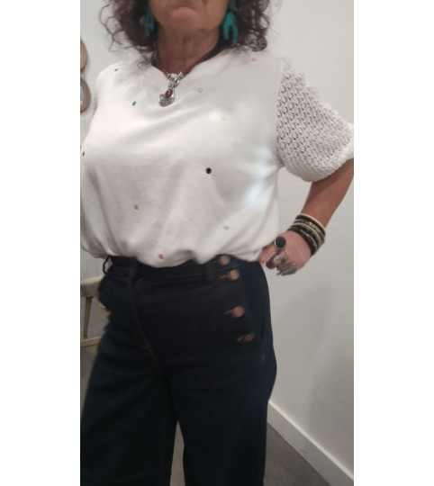 Pull Nululo Blanc à Pois Colorés – Numph