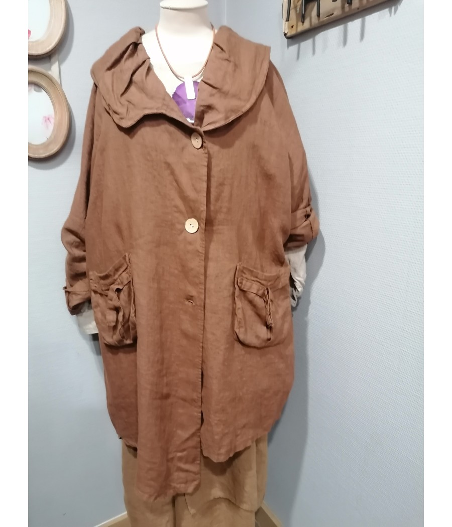 manteau - veste - long - asymétrique - en - lin - sabini - rougefantomasnoir.com