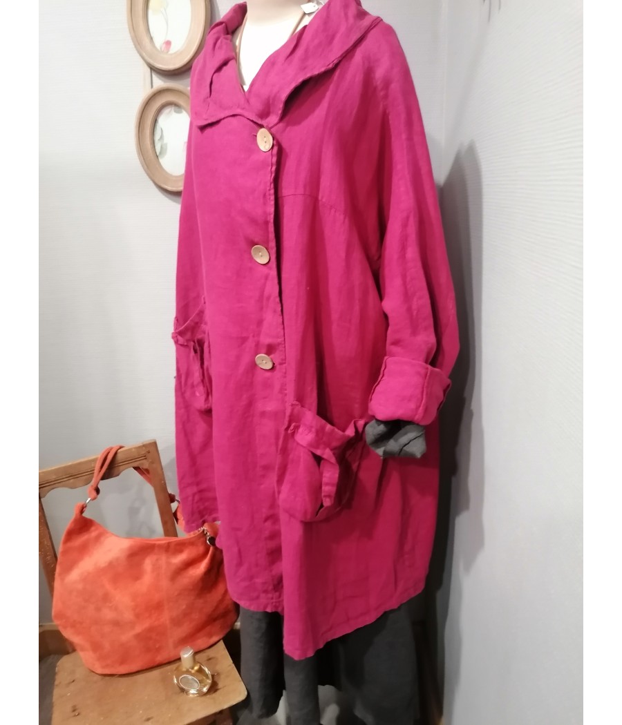 manteau - veste - long - asymétrique - en - lin - sabini - rougefantomasnoir.com