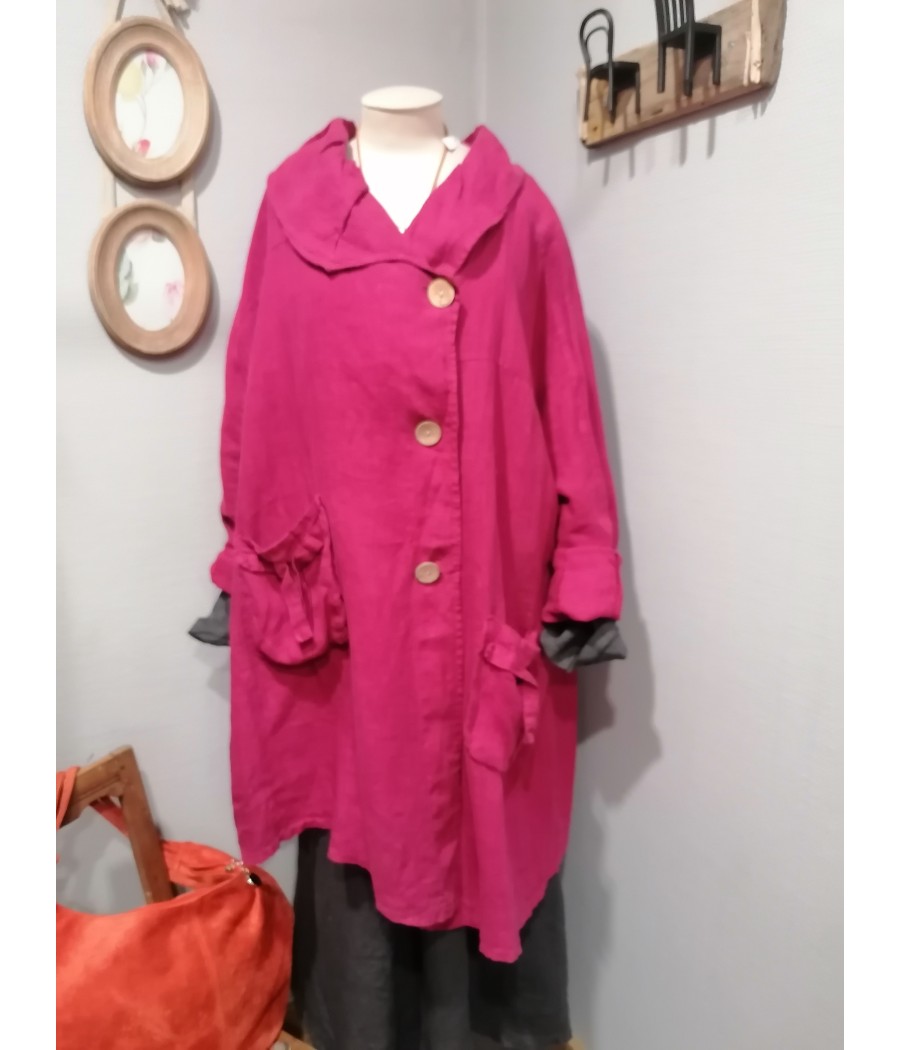 manteau - veste - long - asymétrique - en - lin - sabini - rougefantomasnoir.com