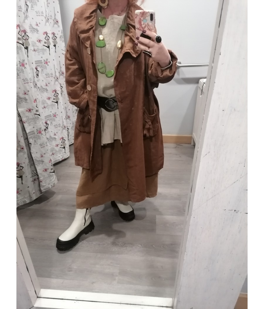 manteau - veste - long - asymétrique - en - lin - sabini - rougefantomasnoir.com