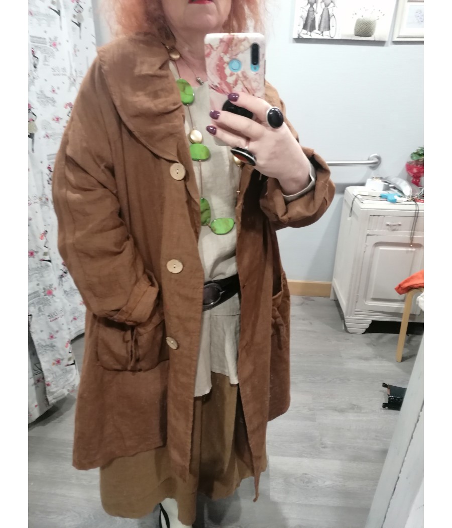 manteau - veste - long - asymétrique - en - lin - sabini - rougefantomasnoir.com