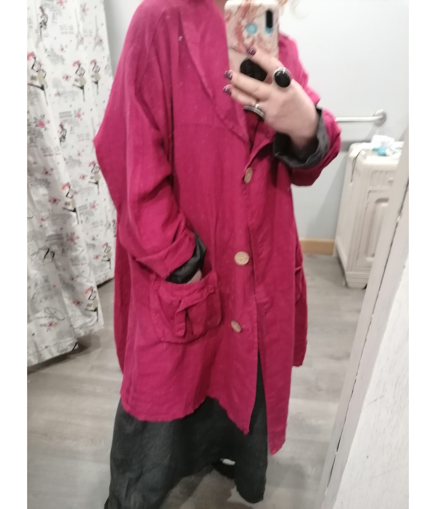 manteau - veste - long - asymétrique - en - lin - sabini - rougefantomasnoir.com
