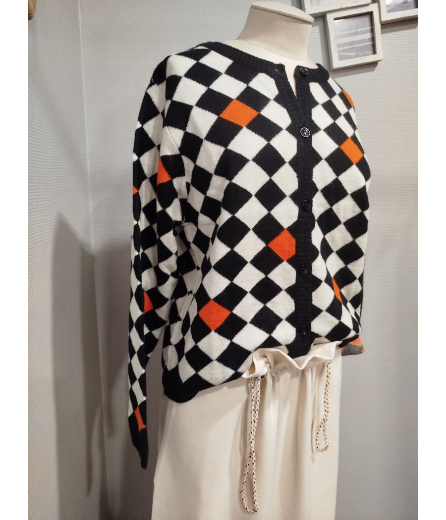 Cardigan damier orange Agathe & Louise