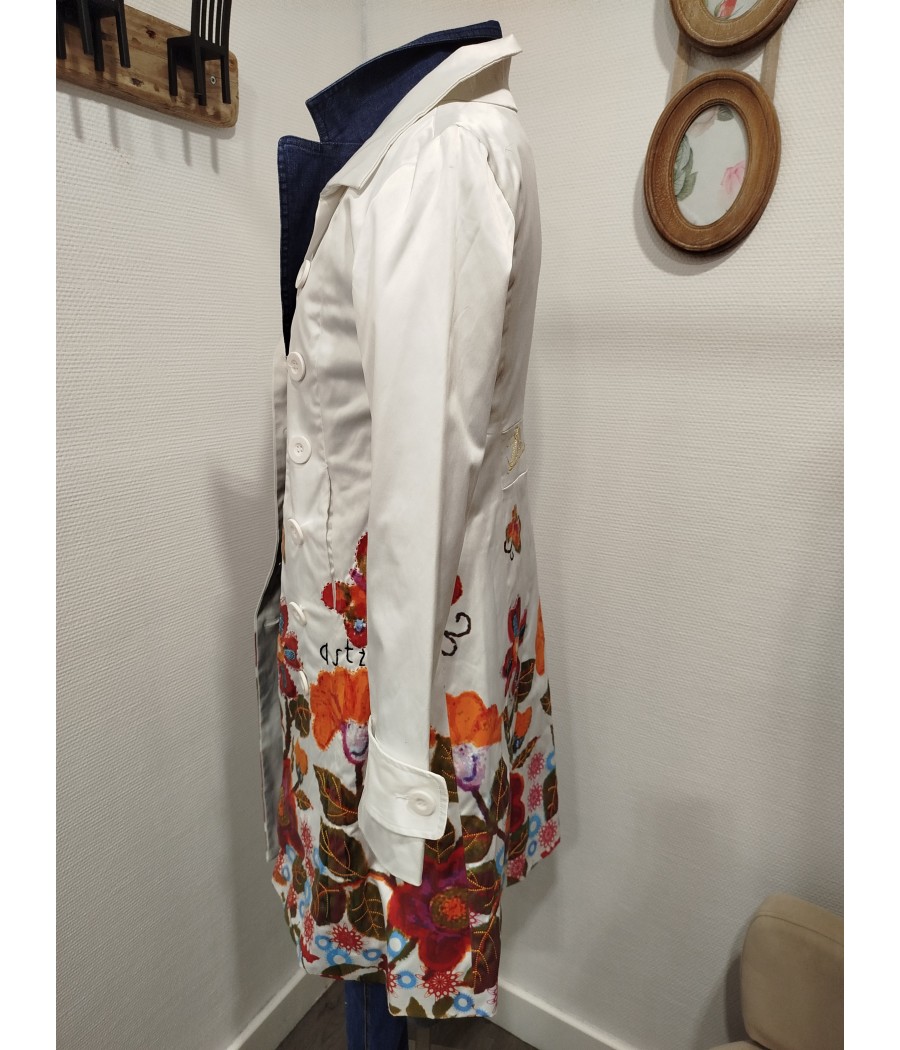 trench blanc - et fleur - taille 36 - en seconde main - desigual - rougefantomasnoir.com