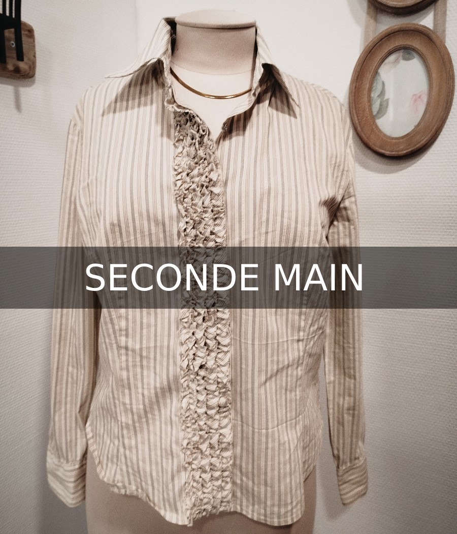 chemise à rayures - beige - en seconde main - sisley - rougefantomasnoir.com