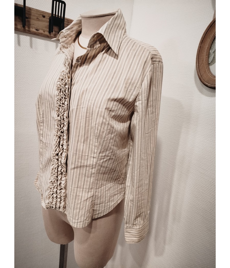 chemise à rayures - beige - en seconde main - sisley - rougefantomasnoir.com