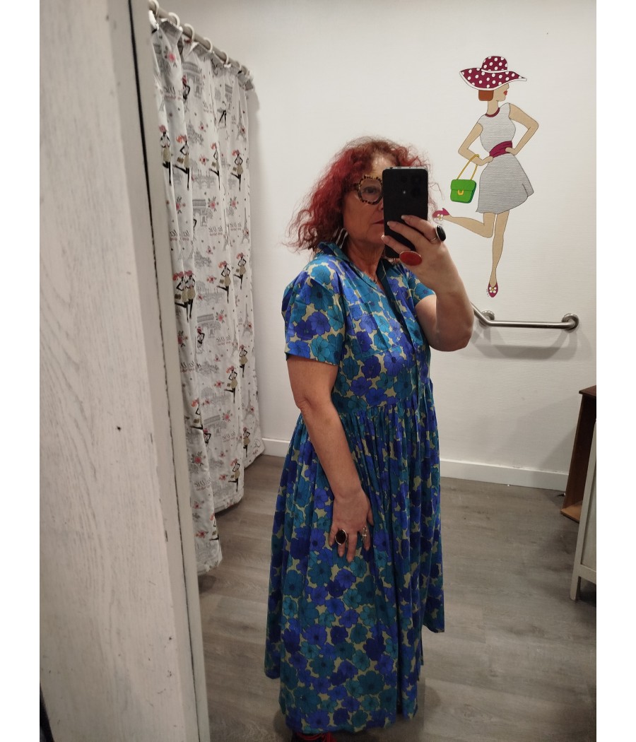 robe longue - ska - imprimé à fleurs bleu - marque kali-yog - rougefantomasnoir.com