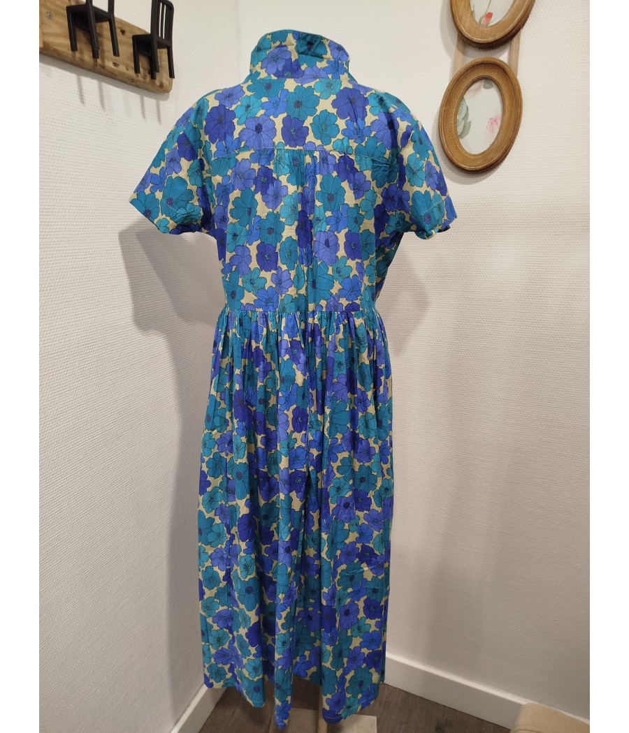 robe longue - ska - imprimé à fleurs bleu - marque kali-yog - rougefantomasnoir.com