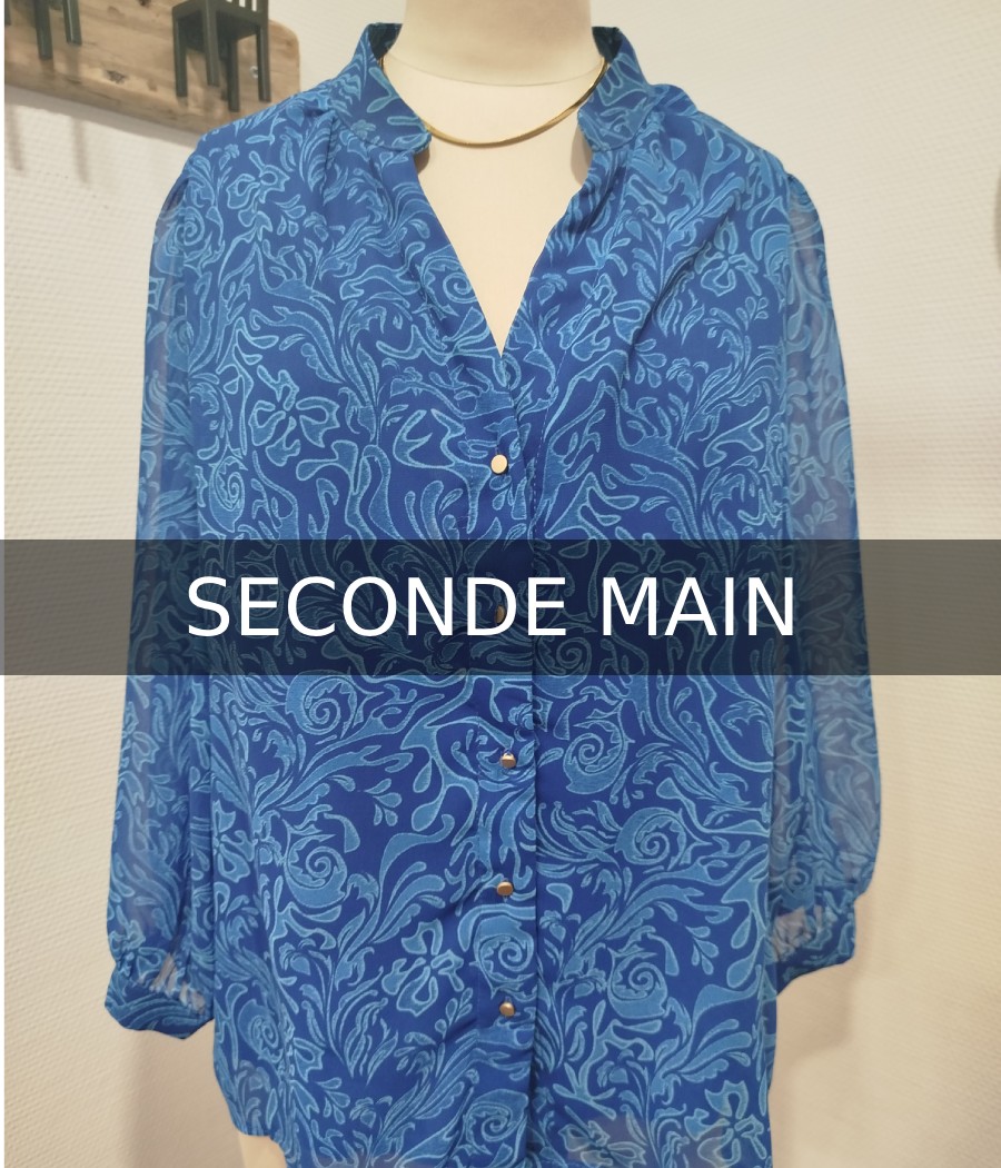 blouse bleu - en seconde main - marque emme ella - rougefantomasnoir.com