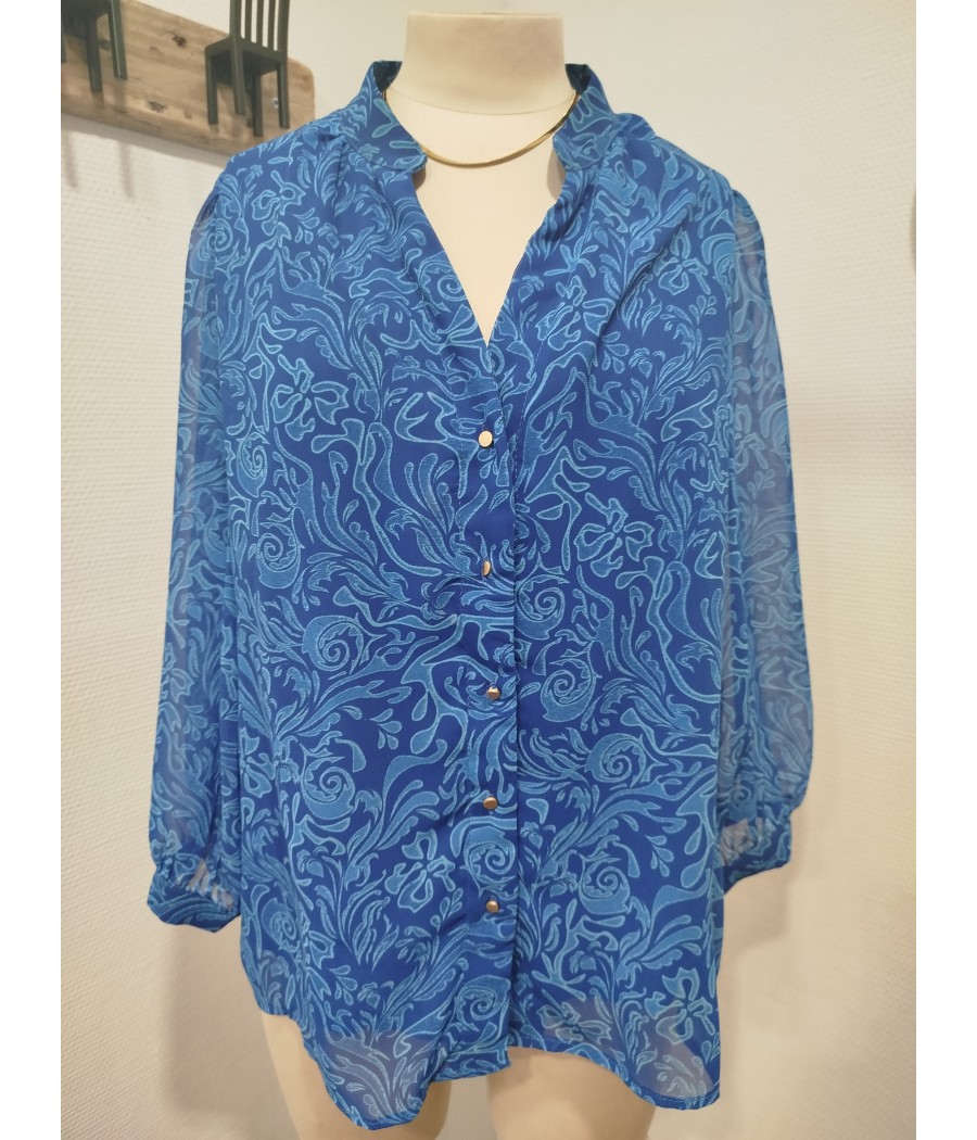 blouse bleu - en seconde main - marque emme ella - rougefantomasnoir.com