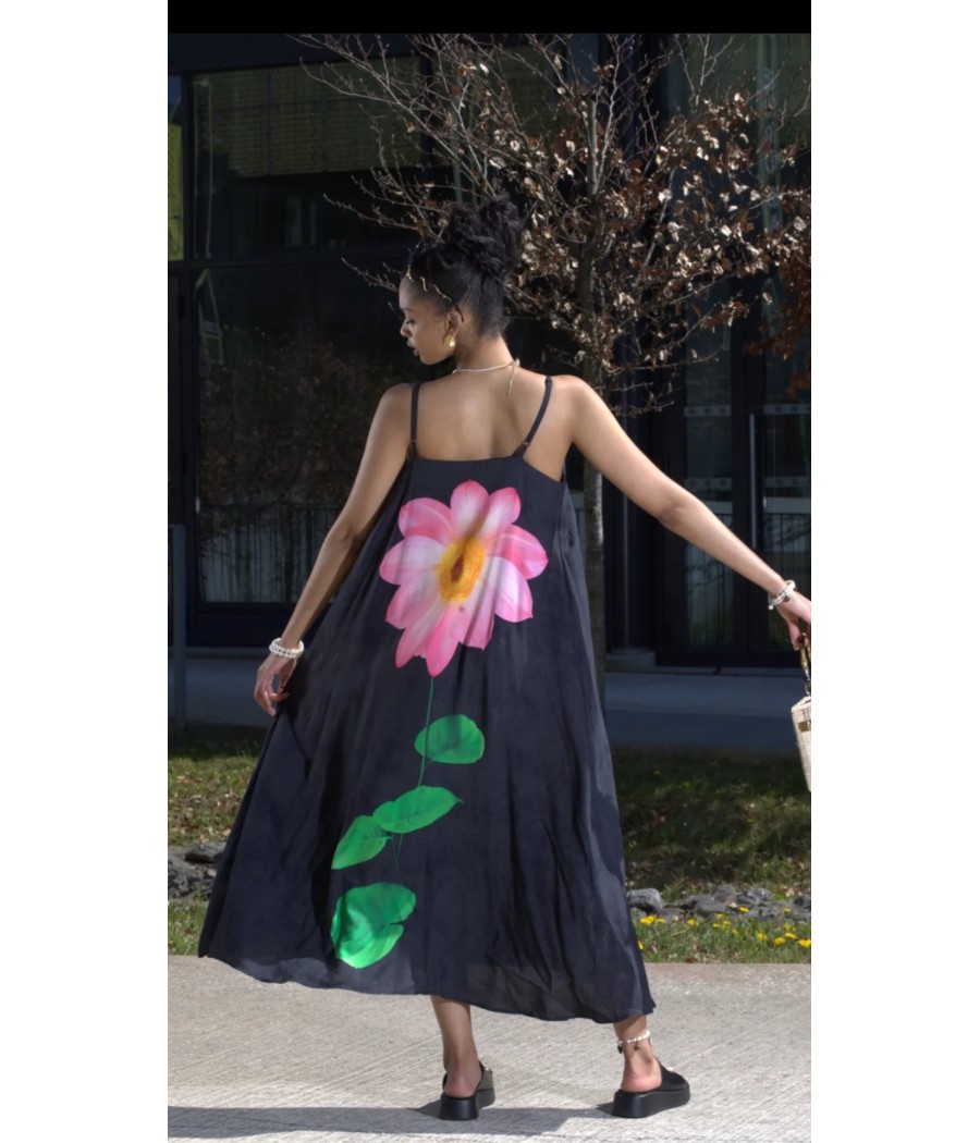robe longue - ashilda - à bretelles  - noir - rose - rougefantomasnoir.com