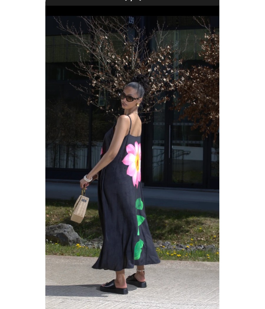robe longue - ashilda - à bretelles  - noir - rose - rougefantomasnoir.com