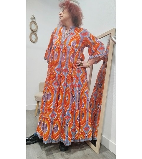 Robe orange à volant bohême marque Orice