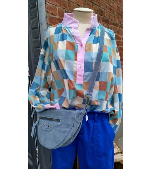 Blouse en coton à carreaux et rayures