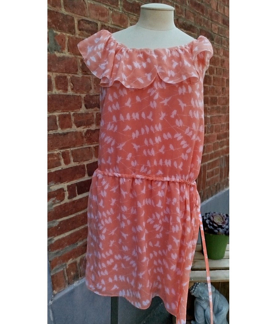 robe corail - imprimé oiseaux - en seconde main - good look - rougefantomasnoir.com