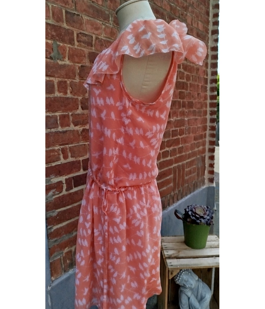 robe corail - imprimé oiseaux - en seconde main - good look - rougefantomasnoir.com