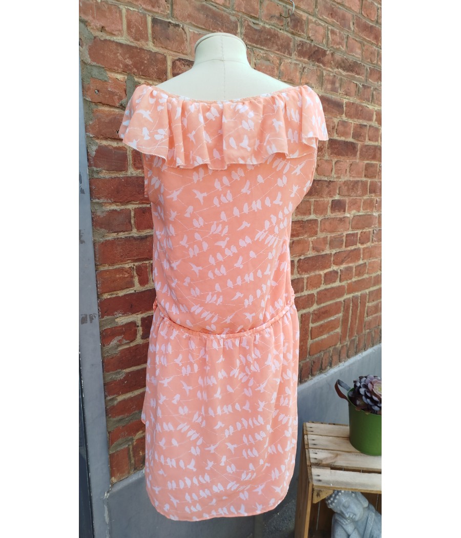 robe corail - imprimé oiseaux - en seconde main - good look - rougefantomasnoir.com