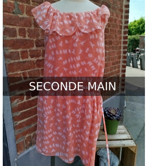 Robe corail imprimé oiseaux en seconde main Goog Look